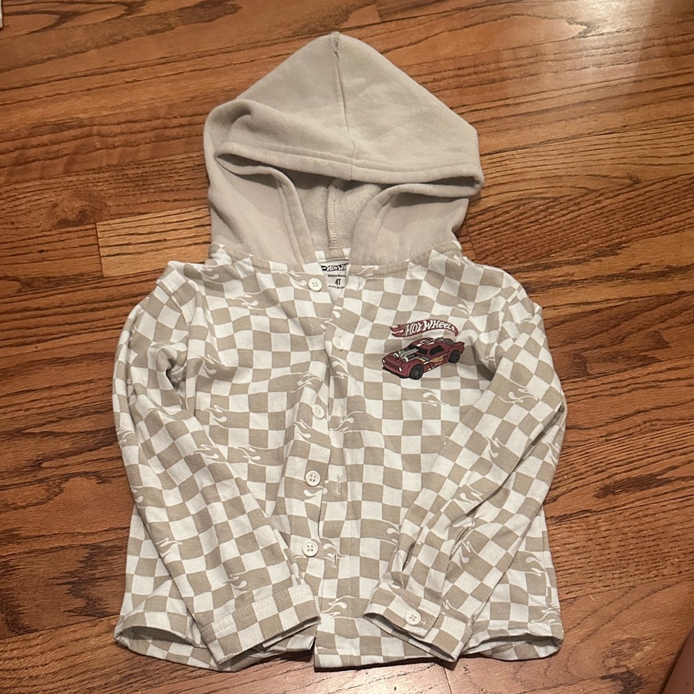 Hot Wheels Checkered Hoodie in Cream and Tan